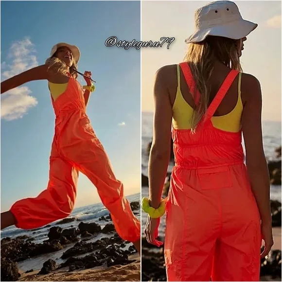 NWT, Free People, FP Movement Tropic Sport One Piece Jumpsuit In Bright Orange - Picture 2 of 3